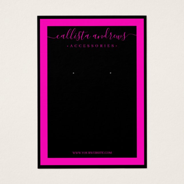 Black Neon Pink Border Cursive Earring Display (Front)