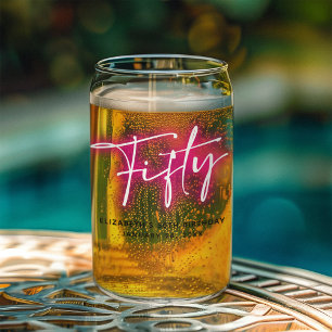 Black Neon Pink Fifty 50th Birthday Can Glass