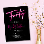 Black Neon Pink Forty 40th Birthday Invitation<br><div class="desc">Celebrate with these neon sign inspired 40th birthday invitations.</div>