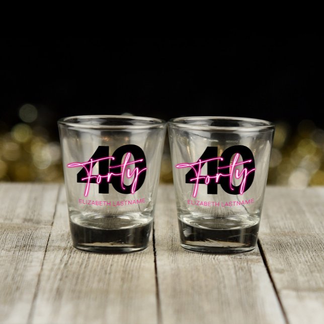 Black Neon Pink Forty 40th Birthday Shot Glass (Creator Uploaded)