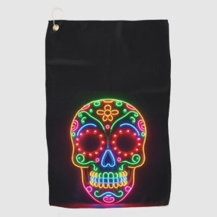 Black, neon sugar skull/day of the dead golf towel