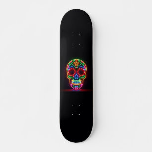 Black, neon sugar skull/day of the dead skateboard