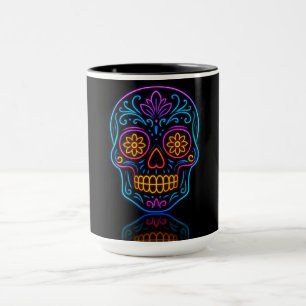 Black, neon sugar skull/day of the dead welcome mug