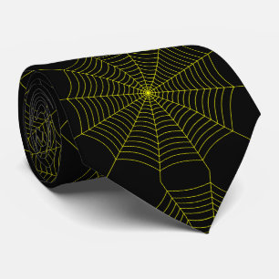 Black neon yellow spider web Halloween pattern Tie