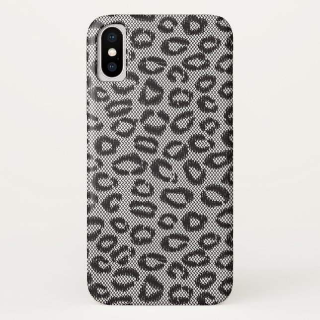 Black net lace with leopard pattern on white Case-Mate iPhone case (Back)