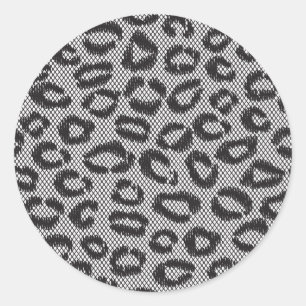 Black net lace with leopard pattern on white classic round sticker