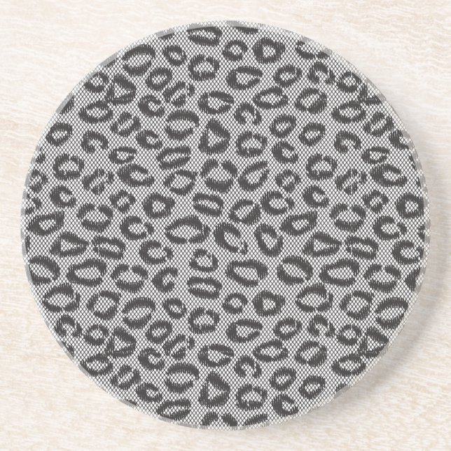 Black net lace with leopard pattern on white coaster (Front)