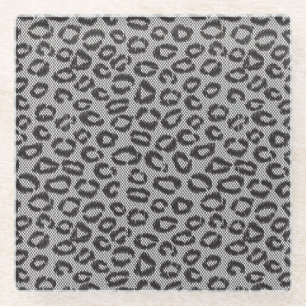 Black net lace with leopard pattern on white glass coaster