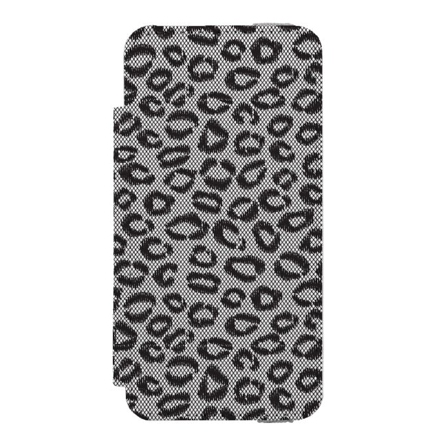 Black net lace with leopard pattern on white incipio iPhone wallet case (Folio Front)
