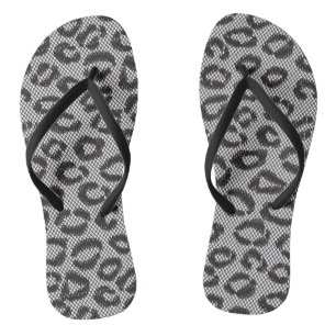 Black net lace with leopard pattern on white jandals