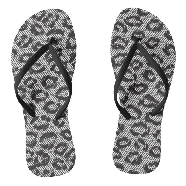 Black net lace with leopard pattern on white jandals (Footbed)