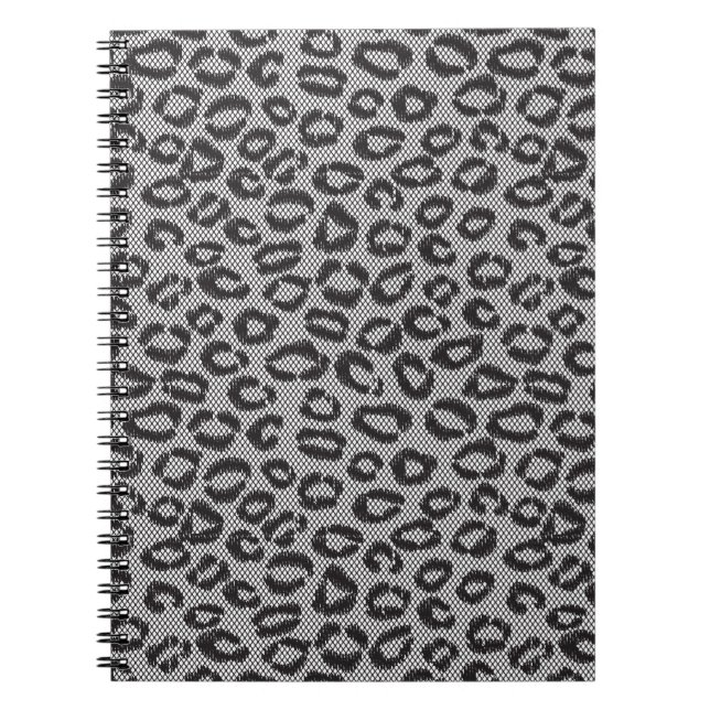 Black net lace with leopard pattern on white spiral notebook (Front)