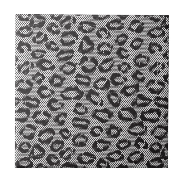 Black net lace with leopard pattern on white tile (Front)