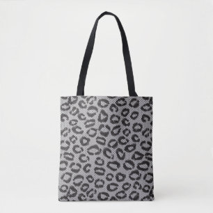 Black net lace with leopard pattern on white tote bag
