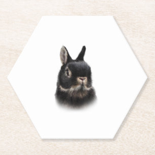 Black Netherland Dwarf Rabbit Bust Women's Unisex Paper Coaster