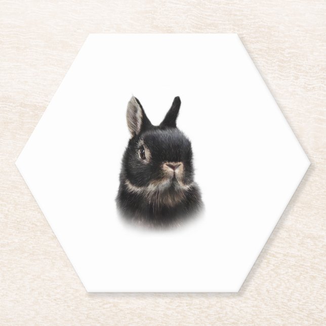 Black Netherland Dwarf Rabbit Bust Women's Unisex  Paper Coaster (Front)