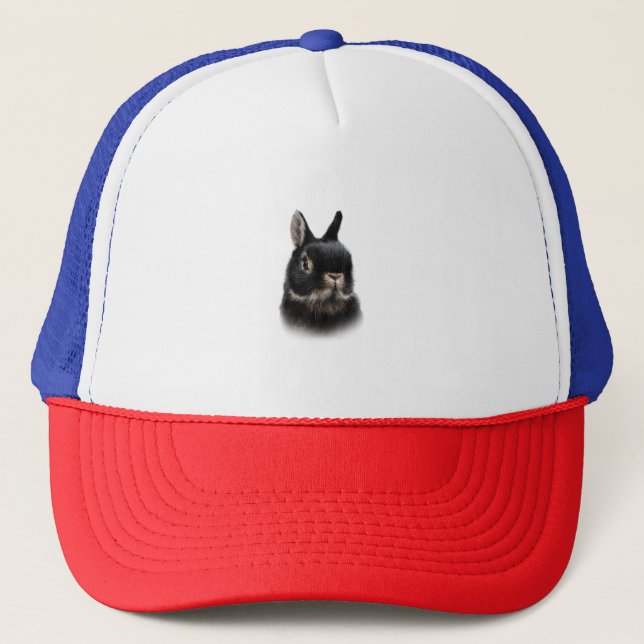 Black Netherland Dwarf Rabbit Bust Women's Unisex  Trucker Hat (Front)