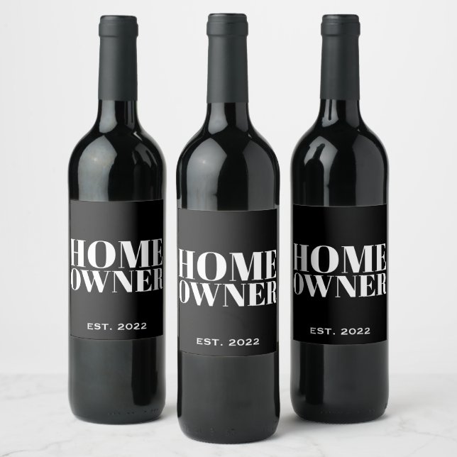 Black New Homeowner Year Established Realtor  Wine Label (Bottles)