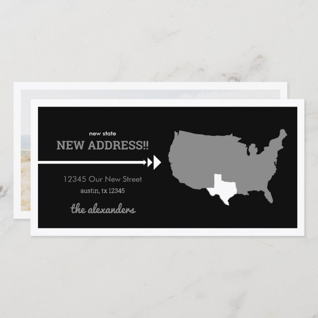 Black New State, New Address! Texas Moving (Front/Back)