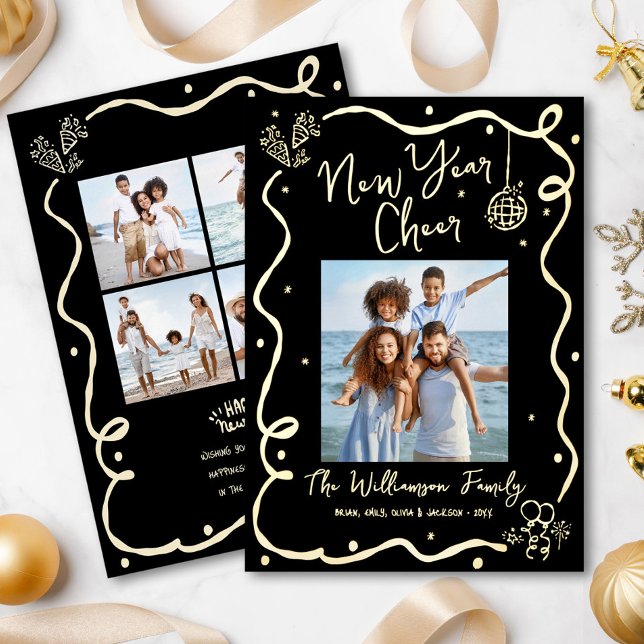 Black New Year Cheer 5 Photo Hand Drawn Real Gold (Creator Uploaded)