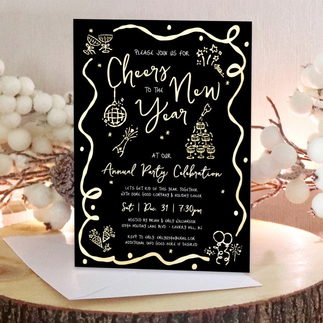 Black New Year Cheer Hand Drawn Party Real Gold (Creator Uploaded)