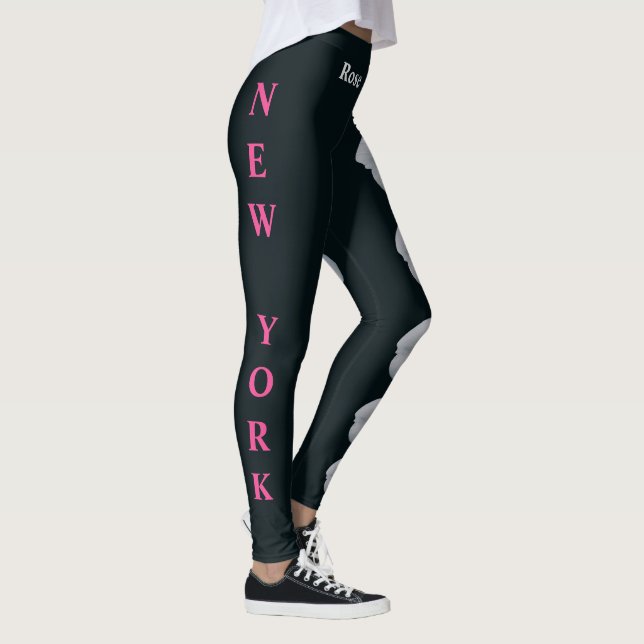 Black New York State Flower (The Rose) Leggings (Right)