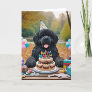 Black Newfie Autumn Birthday Card