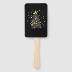 Black Newfie Newfoundland Dog Christmas Tree Class Hand Fan