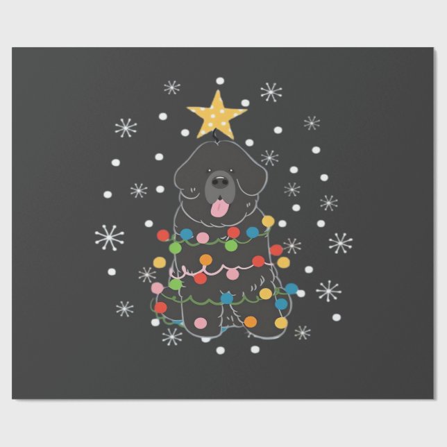 Black Newfie Newfoundland Dog Christmas Tree Class Wrapping Paper (Flat)
