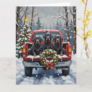 Black Newfoundland Christmas Red Truck Holiday Card