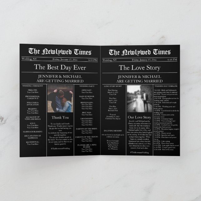 Black Newspaper Wedding Timeline Program Story Invitation (Inside)