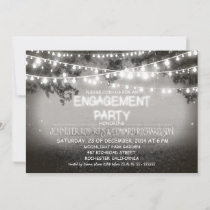 black night & garden lights engagement party invitation
