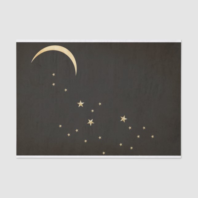 Black night sky gold crescent moon stars tissue paper (Front)