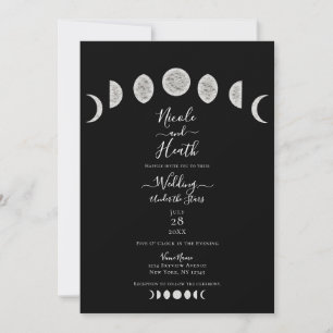 Black Night Sky Moon Phases Evening Wedding  Invitation