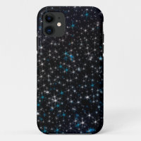 Black Night Sky Silver & Blue Sparkly Stars