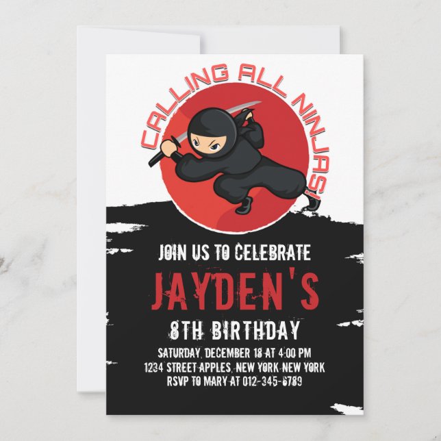 BLACK NINJA BIRTHDAY INVITATION CARD (Front)