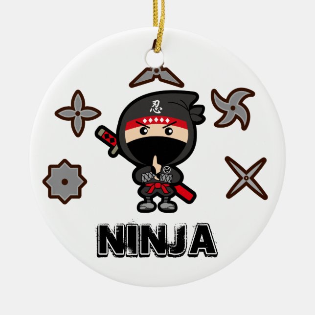 Black Ninja Boy Ceramic Tree Decoration (Front)
