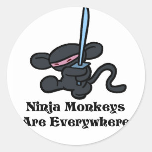 Black Ninja Kick Classic Round Sticker