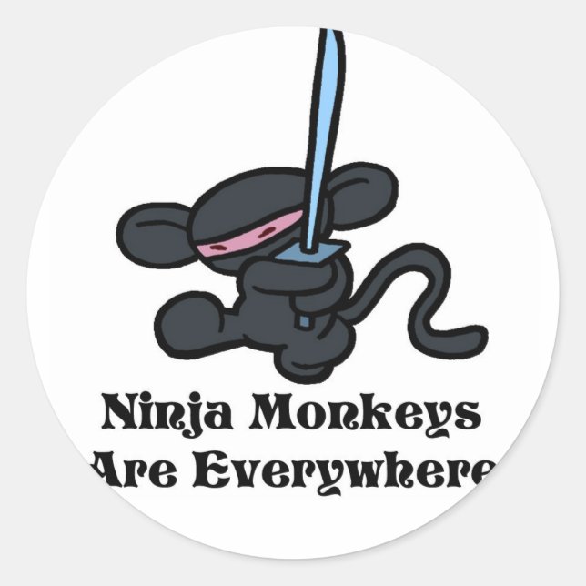 Black Ninja Kick Classic Round Sticker (Front)