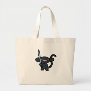 Black Ninja with Sword- No Words Large Tote Bag
