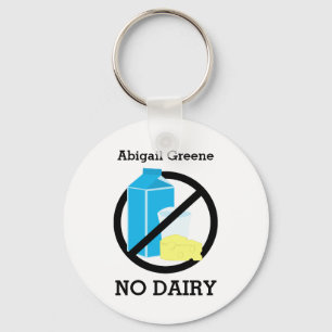 Black No Dairy Allergy Alert Kids Personalised Key Ring