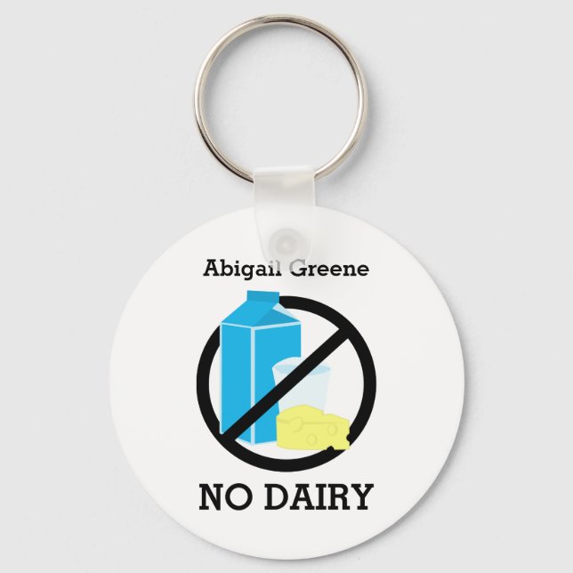 Black No Dairy Allergy Alert Kids Personalised Key Ring (Front)