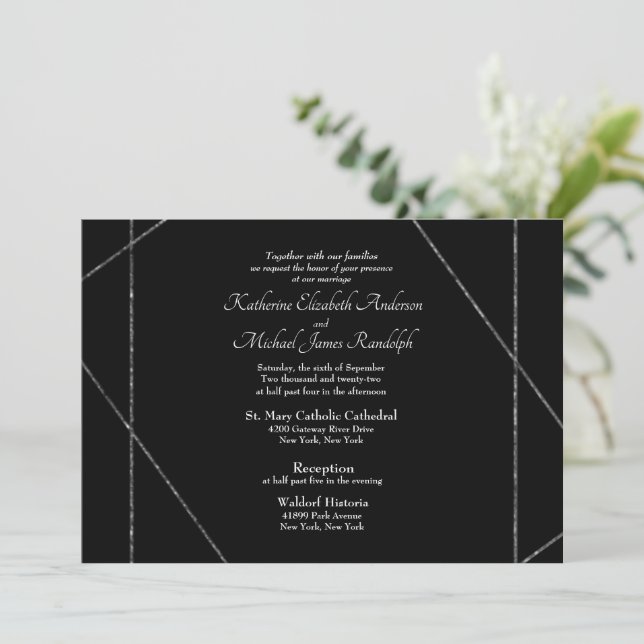 Black No Parents B/W Photo Wedding  Invitation (Standing Front)