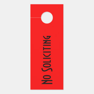 Black "No Soliciting" on Red Door Hanger