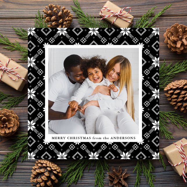 Black Nordic Snowflake Pattern Photo Holiday Card (Creator Uploaded)
