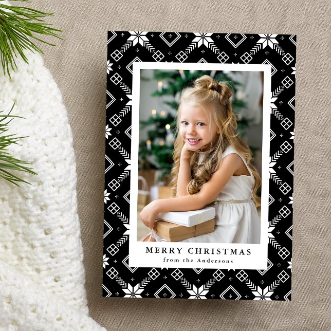 Black Nordic Snowflake Pattern Photo Holiday Card (Creator Uploaded)