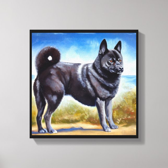 Black Norwegian Elkhound Dog  Canvas Print (Front)