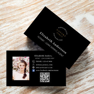 Black notary loan signing agent photo QR code Business Card