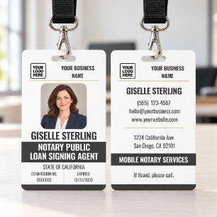 Black Notary Public Loan Signing Agent Photo Badge ID Badge