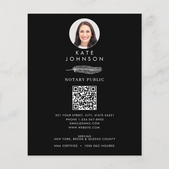 Black Notary Signing Agent Quill Logo Photo Flyer (Front)